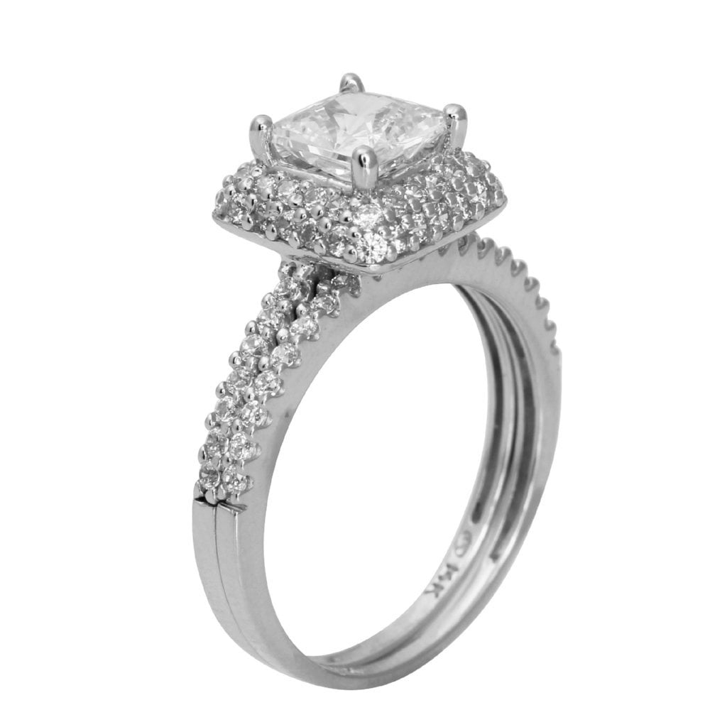 2.00 Ct 14K White Gold Round Cut Halo Engagement Wedding Propose Promise Ring
