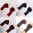 thumbnail image 3 of Guantes de invierno para mujer, mitones con pantalla táctil, guantes gruesos de medio dedo de color sólido, licor, 3 of 5