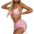 thumbnail image 4 of Fesfesfes Three-piece Bikini Suit for Women Bandage Solid Bikini Push-Up Padded Swimwear Swimsuit Beachwear Set, 4 of 9