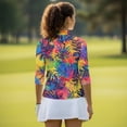 thumbnail image 5 of Uorisanigo Colorful Palm Leaves Womens Moisture Wicking Casual Tennis Activewear Comfortable Breathable Athletic Polo Workout Tops 3/4 Sleeve Fashion Outing Wear for Women Size M, 5 of 7