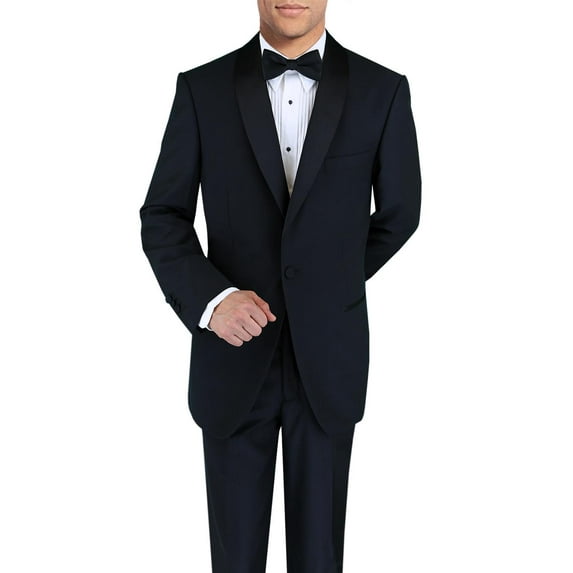 DTI BB Signature Men's Black One Button Shawl Lapel Wool Tuxedo Suit Black