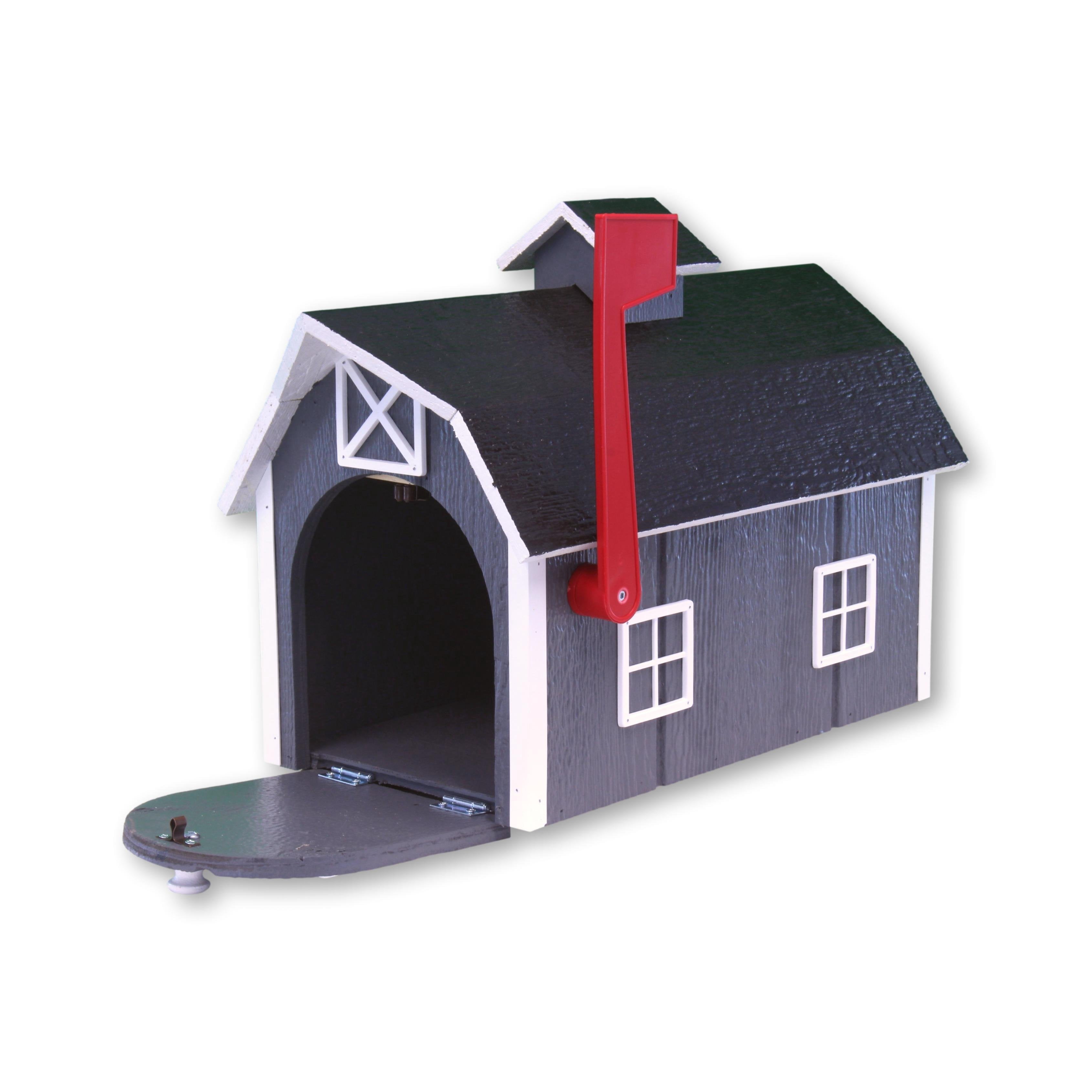 AmishToyBox.com Deluxe Wooden Mailbox, Post Mount, Dutch Barn Style Dark Gray and White