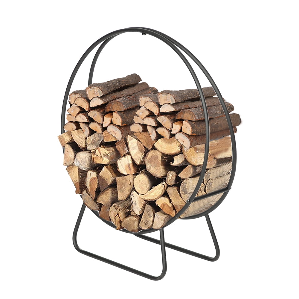 Round Fire Wood Log Basket Holder Rack Store Metal Stand Steel Fireplace Hanging 