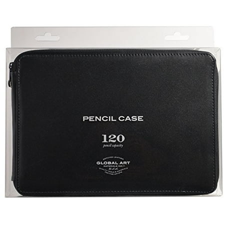 Global Art Genuine Leather Pencil Case, 120-Pencil Capacity, Black