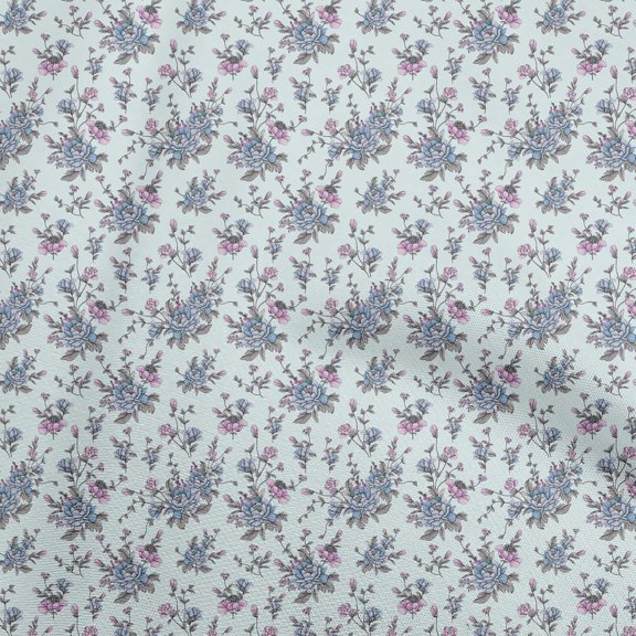 oneOone Cotton Cambric Dusty Blue Fabric Floral Sewing Fabric By The Yard Printed Diy Clothing Sewing Supplies 42 Inch Wide