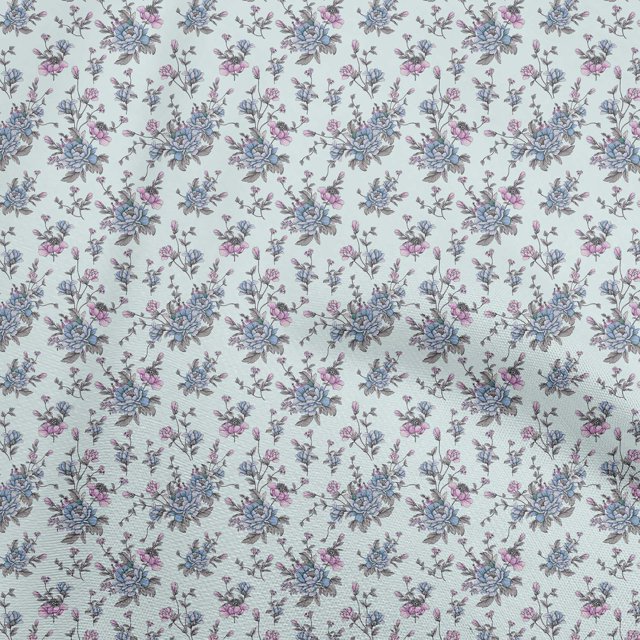 oneOone Velvet Dusty Blue Fabric Floral Craft Projects Decor Fabric Printed By The Yard 58 Inch Wide