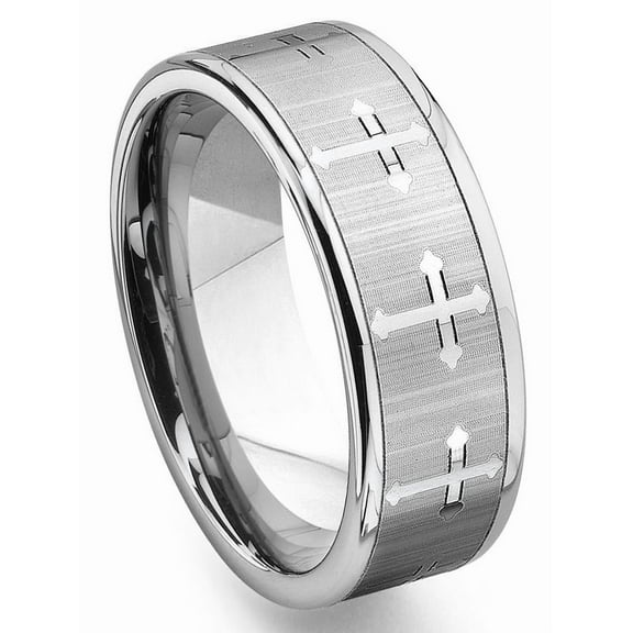 Titanium Kay Tungsten Carbide Men's Wedding Band Ring (7.5mm) with Cross Design Sz 10