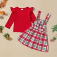 thumbnail image 4 of Gunia Christmas Baby Girl Outfit Christmas Long Sleeve Ribbed T Shirts Tops Xmas Plaid Printed Suspender Skirts Outfits Toddler Outfits For Girls,Watermelon Red 2-3 Years, 4 of 7