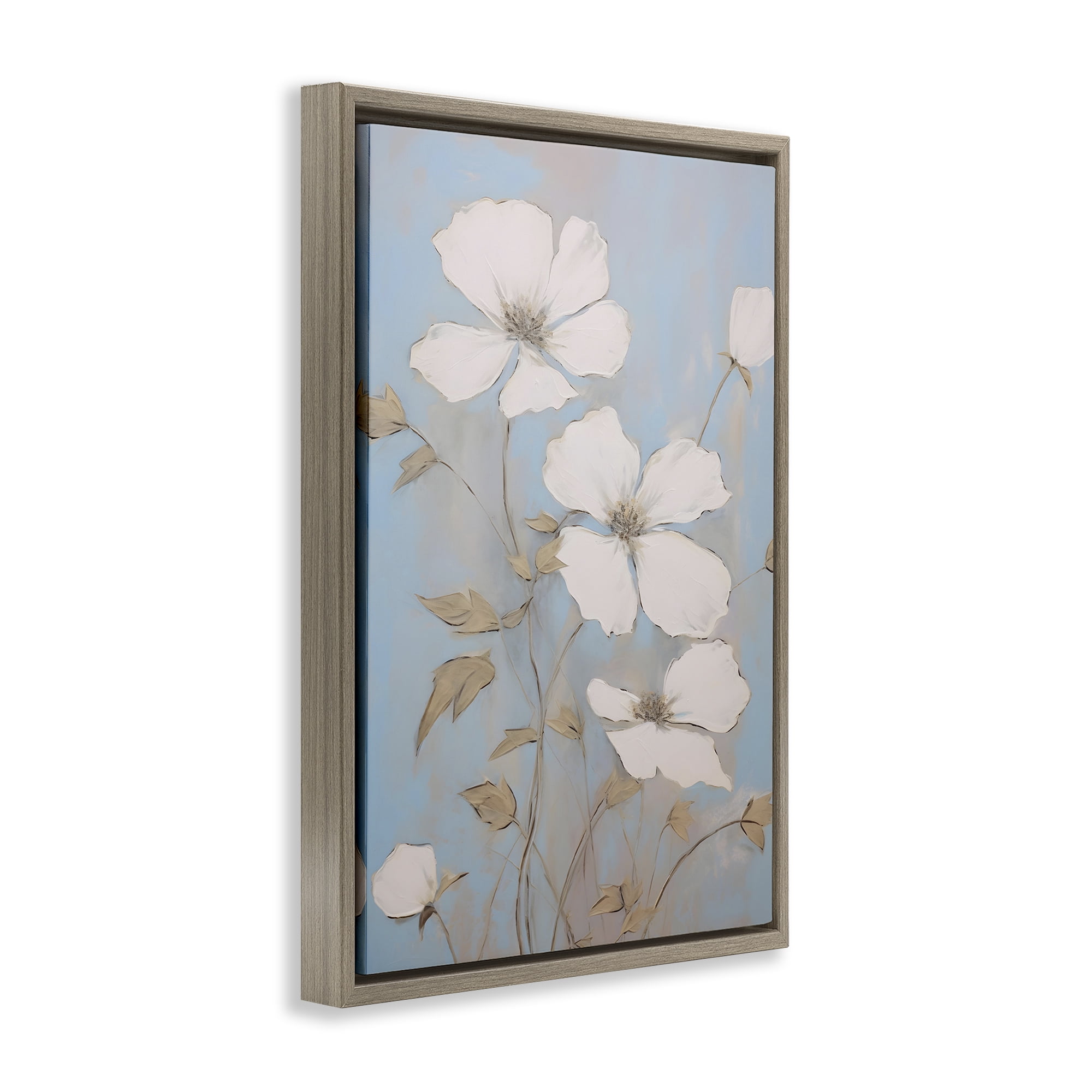 Stupell Industries White Petal Flowers Botanical & Floral Painting Brown Floater Framed Art Print Wall Art, 21 x 31