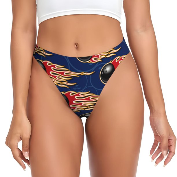 Fotbe Bowling Ball And Flame Tanga Sin Costuras para Mujer con Estampado – Panties Invisibles, Transpirables y Cómodos para Uso Diario-Medium
