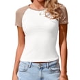thumbnail image 2 of Color Block Summer Short Sleeve Women Slim Fit Raglan Crop Tops, 2 of 6