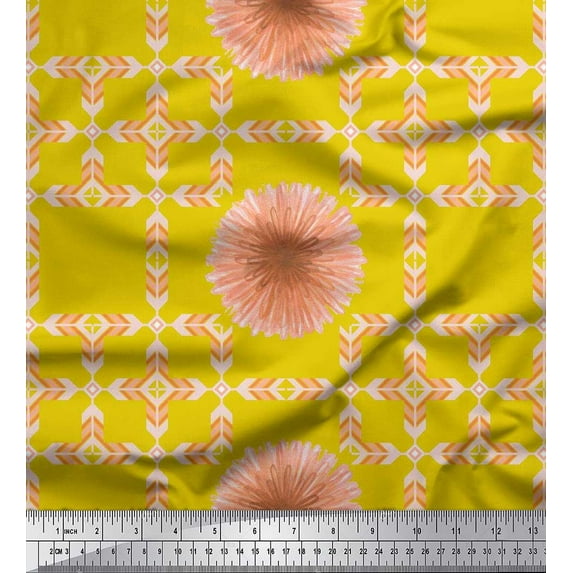 Soimoi Crepe Silk Fabric Artistic Flower & Arrow African Print Fabric by the Yard 42 Inch Wide