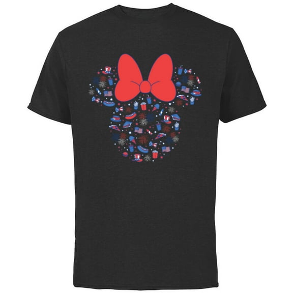 Disney Minnie Mouse Head Icon Americana 4th of July Treats- Short Sleeve Cotton T-Shirt for Adults - Customized-Black