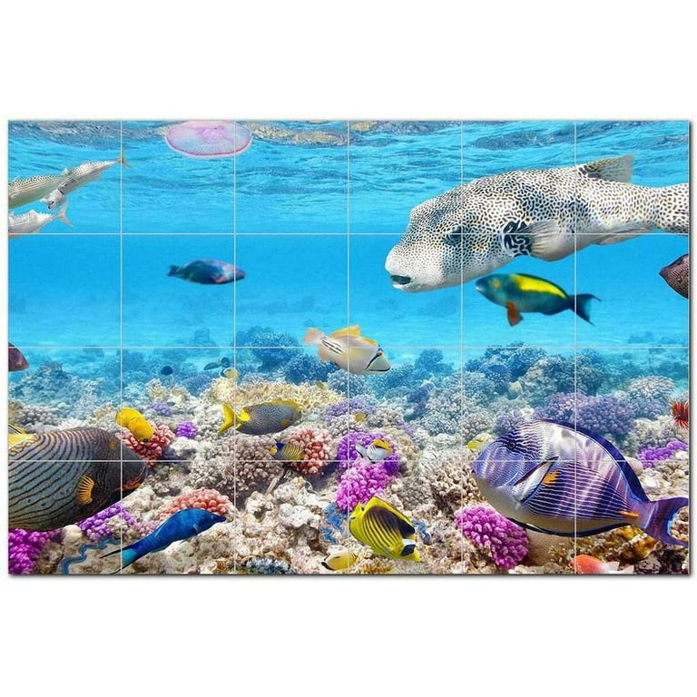 Coral Fish Underwater Ceramic Tile Mural Kitchen Backsplash Bathroom Shower, 403 Coral Fish Underwater Ceramic Tile Mural Kitchen Backsplash Bathroom Shower, 403