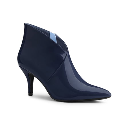 BLISSFUL STEP Women s Shoes Stiletto Heel Ankle Boots V-Shape Side Zipper Booties Dark Blue 9