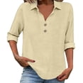 thumbnail image 2 of Long Sleeve Shirts for Women 2026 Loose Fit V Neck Button Down Linen Tops Cute Solid Summer Beach Tee Shirts, 2 of 6
