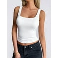 thumbnail image 3 of Women'S Sleeveless Square Neck Tank Top Double Layer Basic Crop Tops Summer Fitness Workout Casual Tops White M, 3 of 6