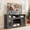 Black, variant on CKEASEAN Traditional American Country Style TV Stand with Glass Door, 58" Large Entertainment Center with Open Shelves, Large Home Entertainment Console Table for TV Up to 65'', Rack for Living Room