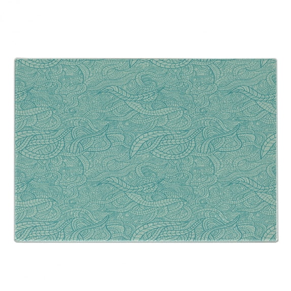 Aqua Cutting Board, Vintage Botanic Nature Leaves Veins Swirls Ivy Mosaic Inspired Image Print, Decorative Tempered Glass Cutting and Serving Board, Small Size, Turquoise and White, by Ambesonne