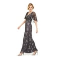 thumbnail image 3 of ADRIANNA PAPELL Womens Gray Beaded Over Lay Sleeves Sleeveless V Neck Full-Length Formal Fit + Flare Dress 8, 3 of 4