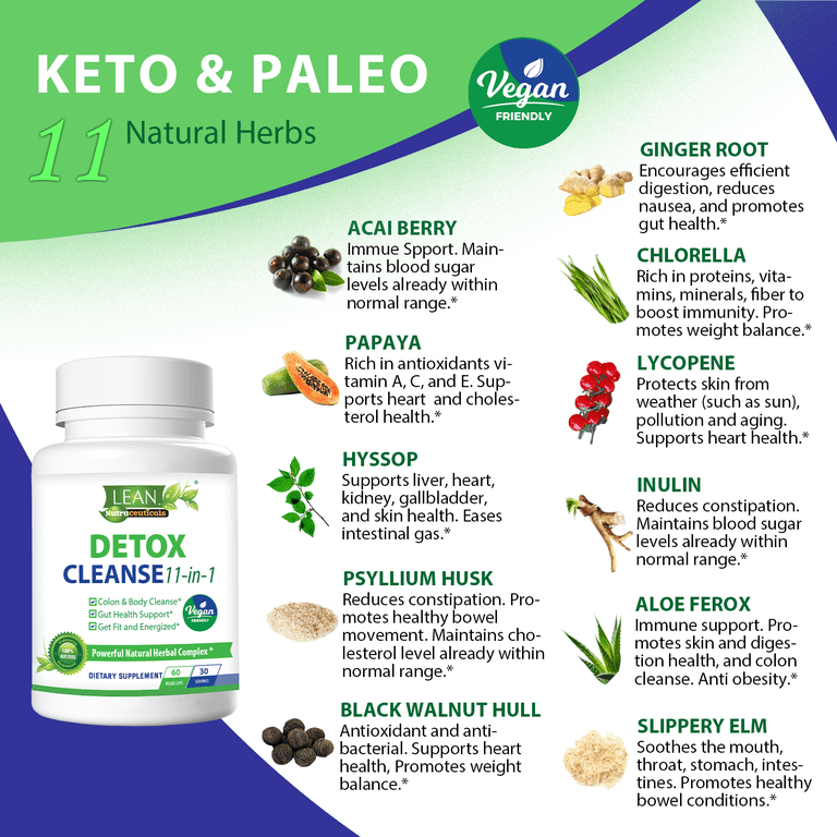 11-in-1 Vegan Detox Cleanse, Full Body Cleaner, Colon Health