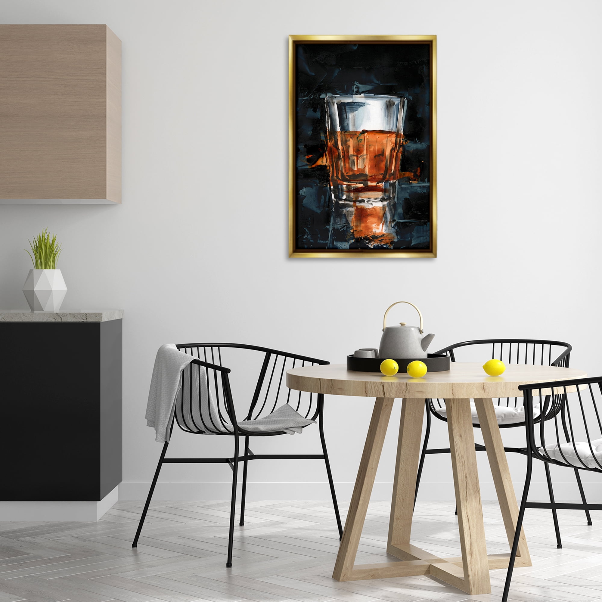 Stupell Industries Straight Whiskey Glass Food & Beverage Painting Gold Floater Framed Canvas Art Print Wall Art, 21 x 31