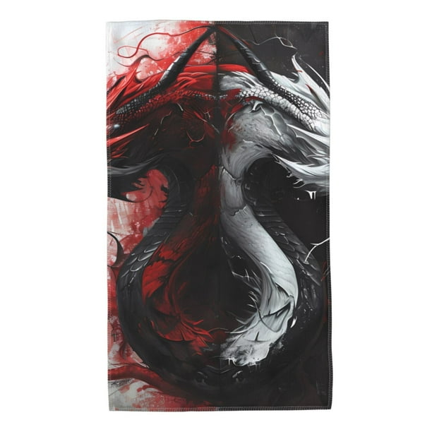 Fotbe Cool Black And White Dragon Toalla Premium con Patrón, Toalla de Microfibra de Secado Rápido, Ligera y Altamente Absorbente (27.5x16in), Ideal para Uso Diario