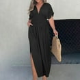 thumbnail image 2 of cfhntfmh Plus Size Dresses for Curvy Women Casual V Neck Wedding Guest Dresses Short Sleeve Elastic Waist Maxi Dress, 2 of 6