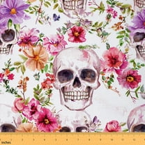 Homewish Spooky Halloween Skull Fabric by the Yard 1 Yard,Gothic Skeleton Home Decor Fabric by the Yard,Colorful Flower Floral Sewing Fabric For Kids,Ultra Soft Home Decor