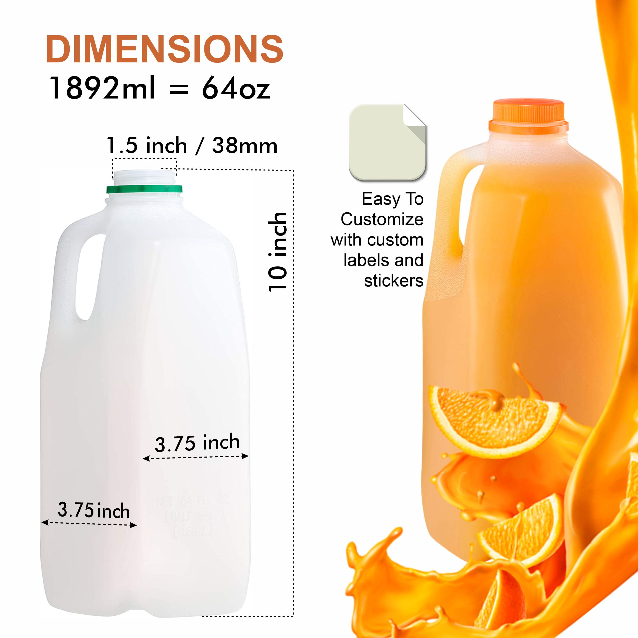64 oz Clear Plastic Juice Bottle - 4 1/8L x 4 1/8W x 10 1/2H