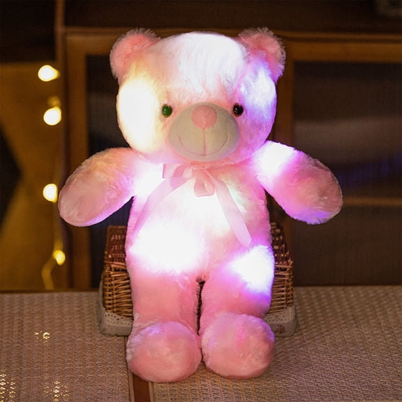 Taotanxi Teddy Bears Stuffed Animals, Cute Glow Bear Plush Toys Creative Colorful Luminous Light Up Doll Gifts for Bedroom, Kids, Baby, Valentine,Pink,18 inch