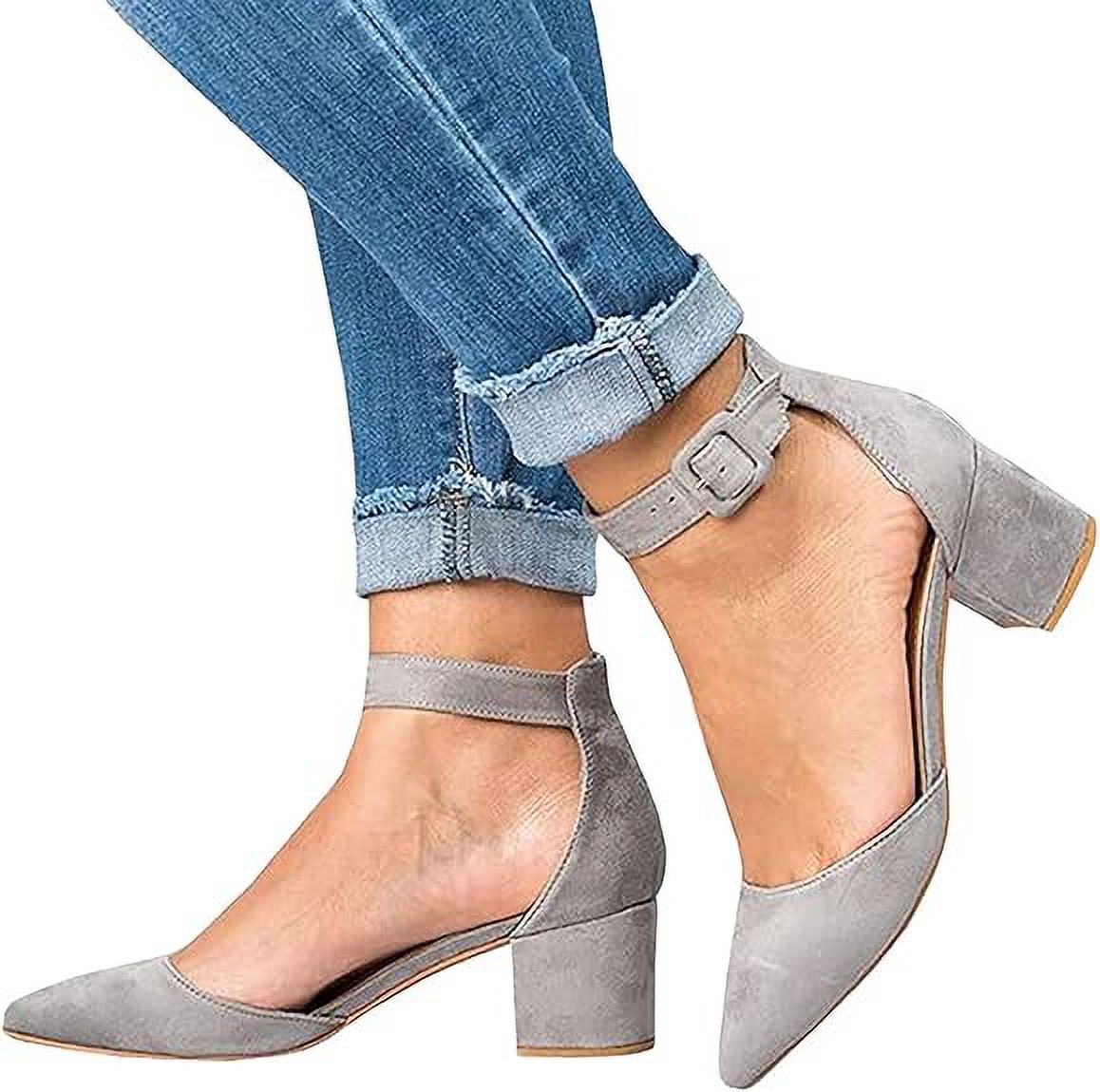 Escarpins Femme Talon Bloc Avec Bride Cheville - Bout Fermé, Idéal Mariage, Soirée, Fêtes - 7