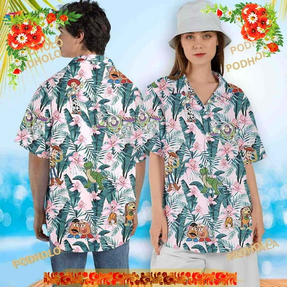 Toy Story Hawaiian Shirt, Disney Hawaiian Shirt, Woody Buzz Slinky T-rex Shirt
