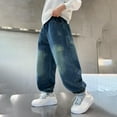 thumbnail image 2 of Dezsed Boys Straight Leg Baggy Jeans Kids Boys Elastic Waist Casual Loose Pull On Denim Pants with Pockets 11 Years Blue, 2 of 7