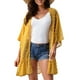 thumbnail image 1 of Jacquard Beach Cover Up Sheer Ruffle Hem Color puro Mangas 3/4 Cover Up para mujer Verano, 1 of 5
