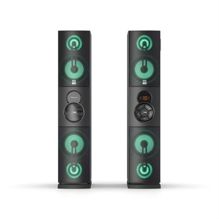 Altec Lansing ALPDUOBK000R Power Duo 240-Watt-RMS Bluetooth Tower Set With Led Lights And Remote, Factory Recertified
