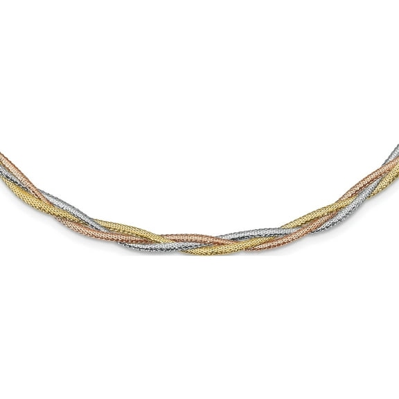 14K Tri-Color Jbsp's Polished/Textured Stretch Necklace Made In Italy lf1336-17.75