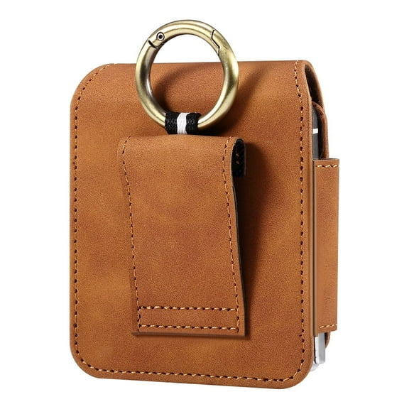 Decase for Samsung Galaxy Z Flip 5/4/3/2 Full Body Protection Case,with Belt Clip Holster Phone Case,Premium Leather Shockproof with Finger Ring Magnetic Clasp Case for Motorola Moto Razr 2023,Brown