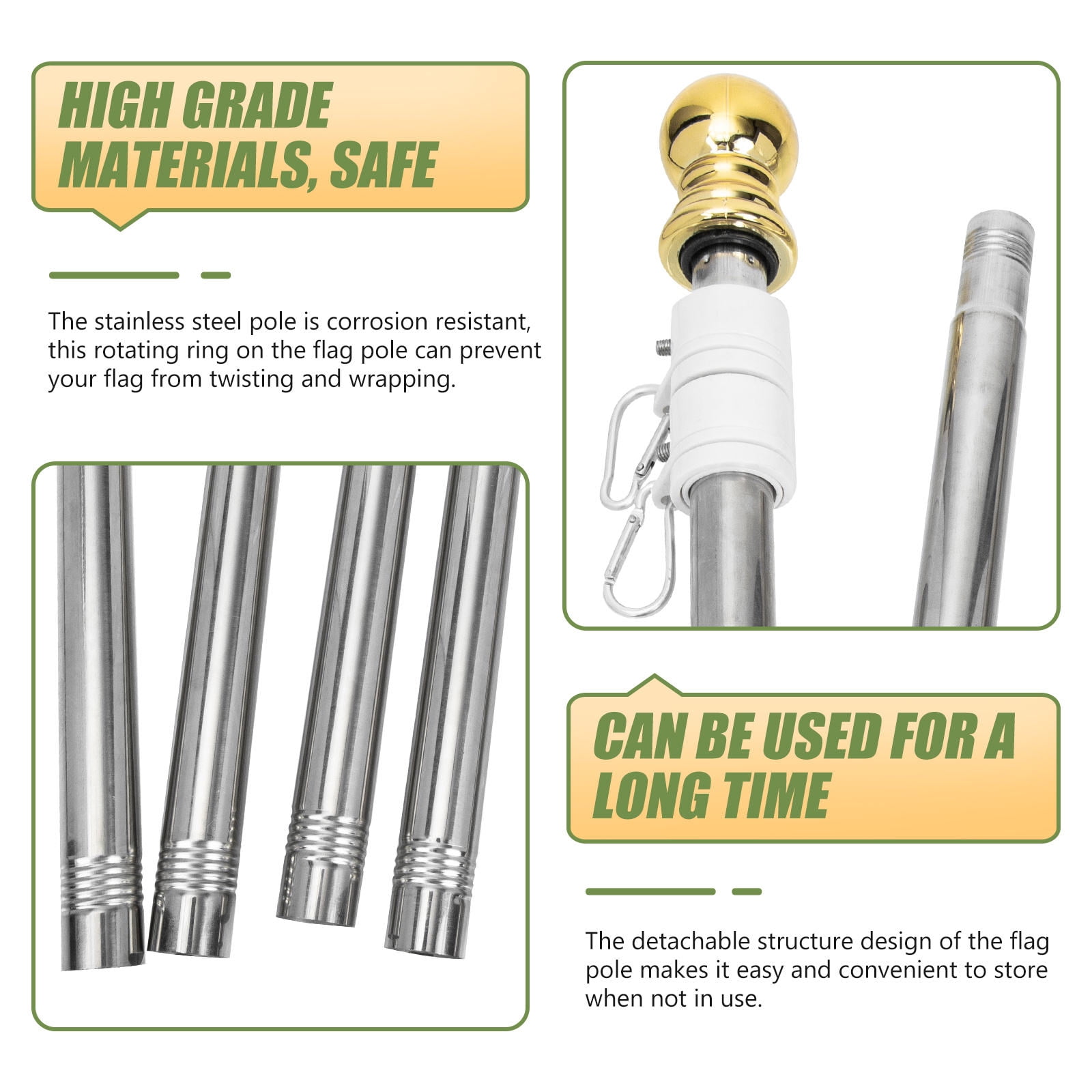 WORGEOUS 4 Sets  of Outdoor Flag Pole Anti-winding Free Rotation Flagpole Metal Flagpole