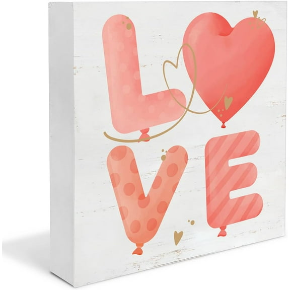 Zomyto 5x5 In Valentines Day Decorations Love Wooden Sign Valentines Decor for Home Desk Table Shelf Wooden Box Sign