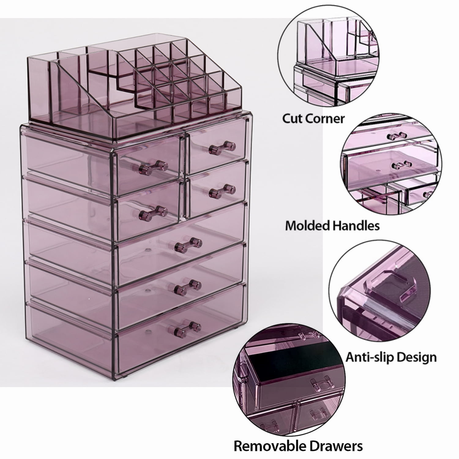 Private Jungle Makeup Organizer Acrylic Cosmetic Storage Drawers and Jewelry Display Box,7 Large Drawers,Purple Private Jungle Makeup Organizer Acrylic Cosmetic Storage Drawers and Jewelry Display Box,7 Large Drawers,Purple