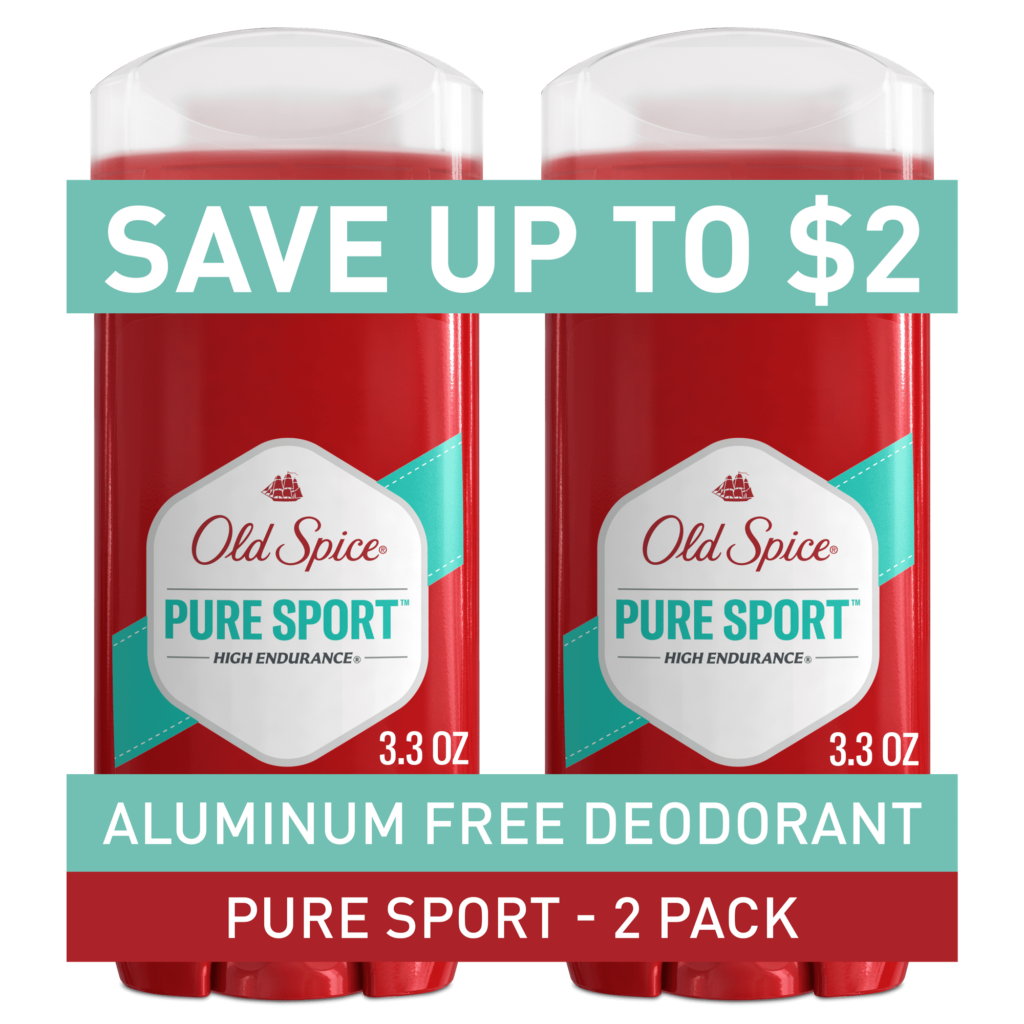 Old Spice Deodorant for Men, Aluminum Free, High Endurance Pure Sport, 3.4 oz, Twin Pack