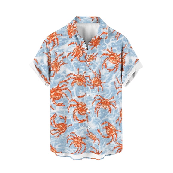 Men's Crab Print Hawaiian Shirts Short Sleeve Casual Summer Beach Vacation Aloha Shirts