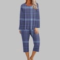 thumbnail image 1 of Puntoco Conjunto de capris de manga larga a cuadros con cuello redondo de dos piezas para mujer Puntoco Puntoco-768, 1 of 5