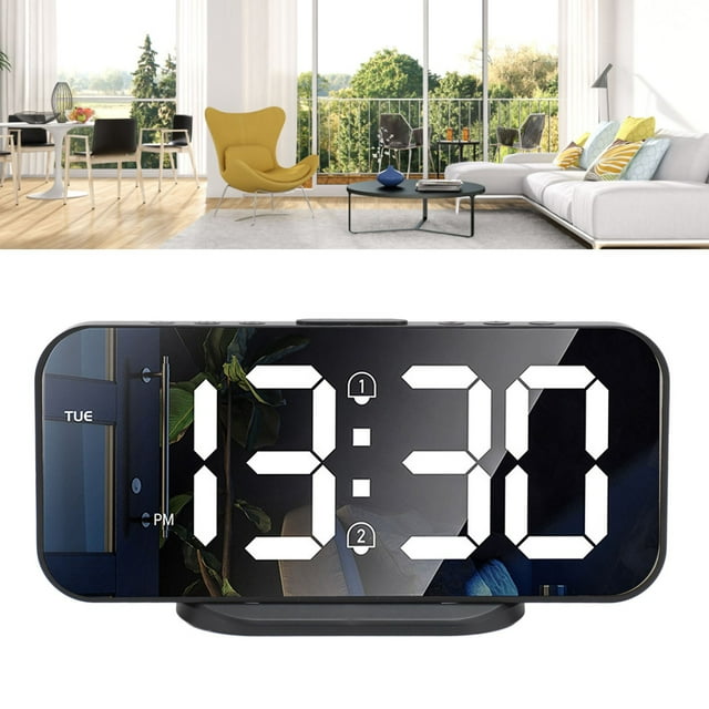 Digital Alarm Clock, 6.7 Inch LED Mirror Clock, LED Clock For Bedroom, Modern Mirror Desk Wall Clock, Electronic Desktop Clock With 3 Adjustable Brightness, 12/24H Display