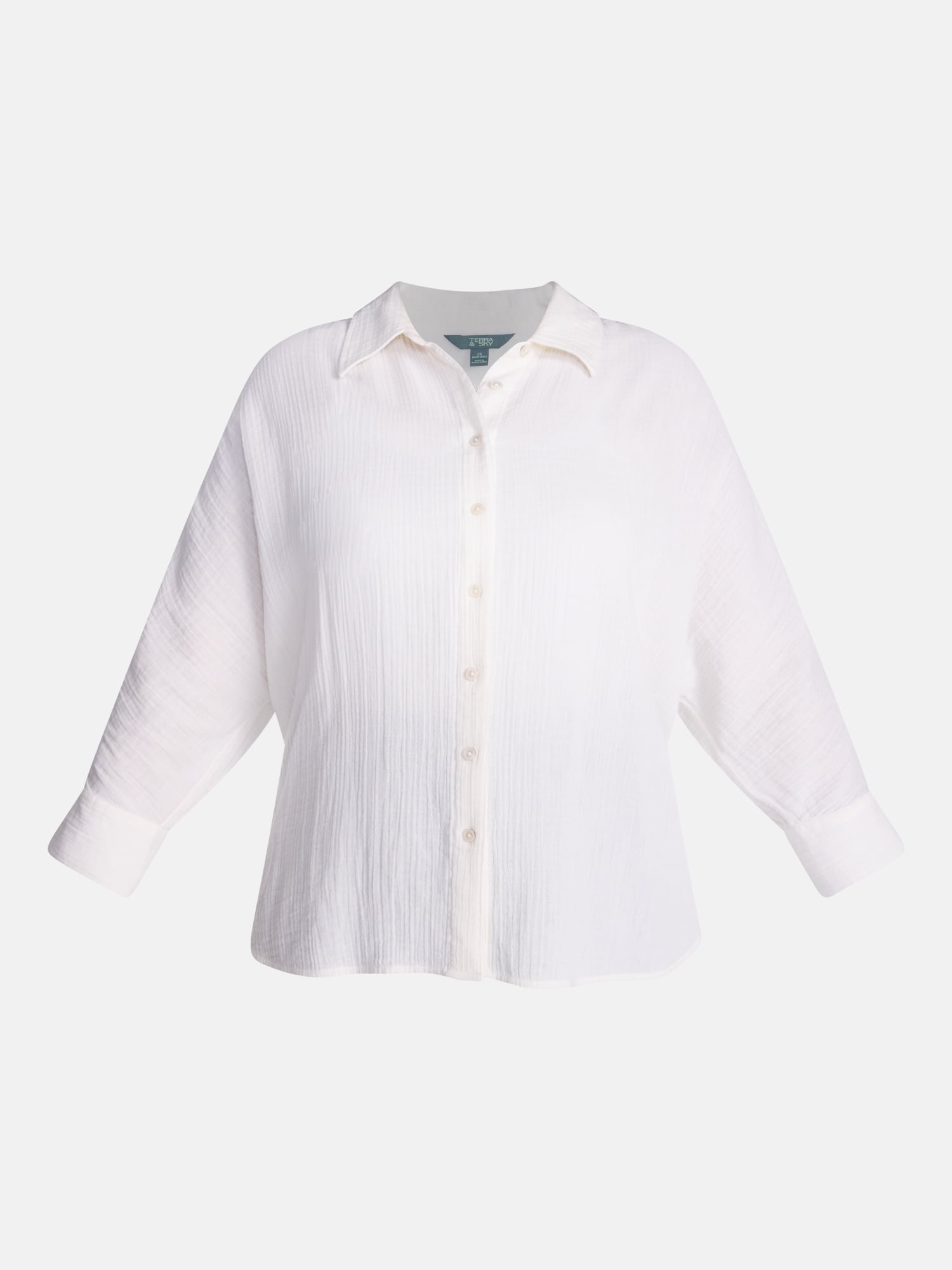 Terra & Sky Women's Plus Button Front Woven Shirt with Long Sleeves, Sizes 0X- 5X