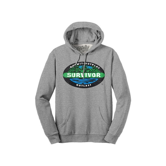 Tee Luv Men's Faded Survivor Outwit Outplay Outlast TV Show Logo Hoodie (L)
