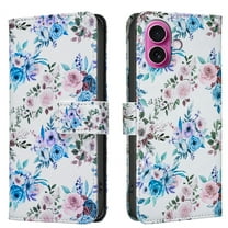Wallet Case Compatible with iPhone 16 Plus with Card Holder, Convertible Stand Flowers Case Magnetic for Women and Girls, Butterfly Floral Protective PU Leather Flip Case, Floral