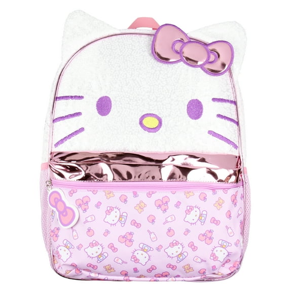 Hello Kitty Apples and Bows Sequin with PVC Bow Zipper Pull School Travel 16" Backpack For Kids