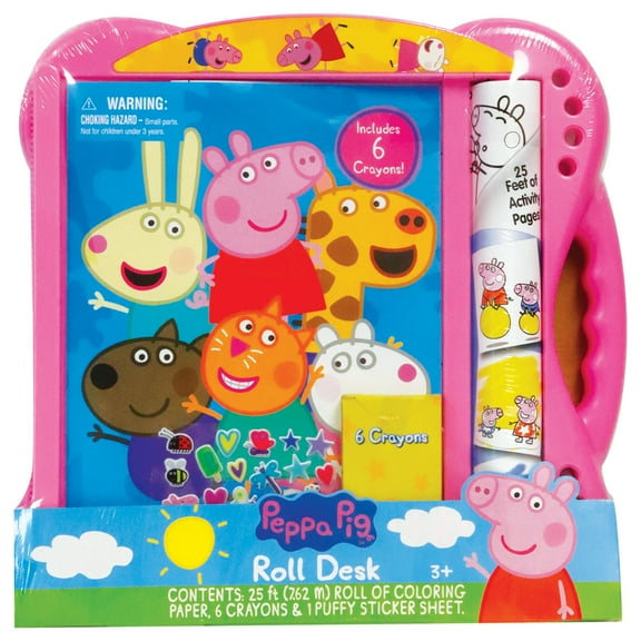 Peppa Pig: Roll Desk Activity Set - Includes 25' Of Coloring Paper, Puffy Stickers Sheet & 6 Crayons, For Kids Ages 3 